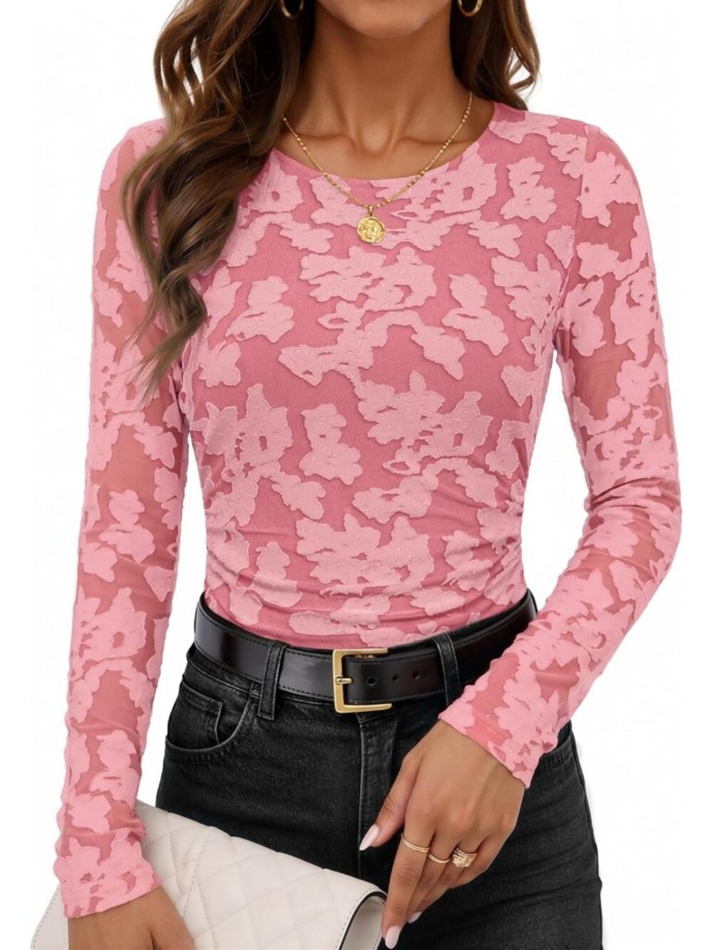 Floral Mesh Blouse Top for Women | Long Sleeve Fall Fashion | Dressy Casual
